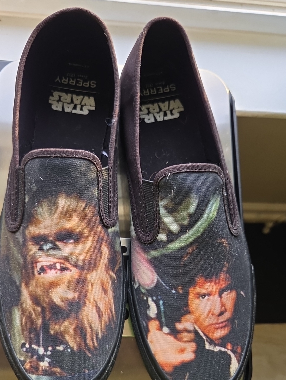 Sperry Brown Star Wars Canvas Slip-On Loafers with Chewbacca & Han Print